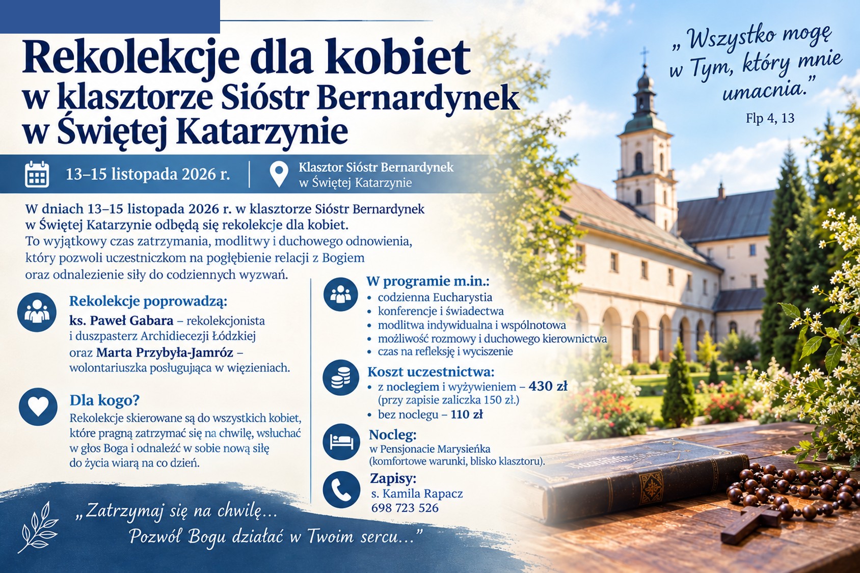 Rekolekcje dla kobiet – 13–15 listopada 2026 r.